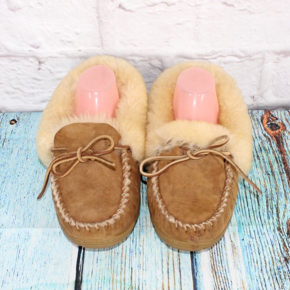 LL BEAN Brown Suede Shearling Lined Wicked Good Moccasin Slippers 10 M - Picture 5 of 9